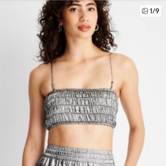 Future Collective Tops - silver metallic strappy smocked top. 2XL